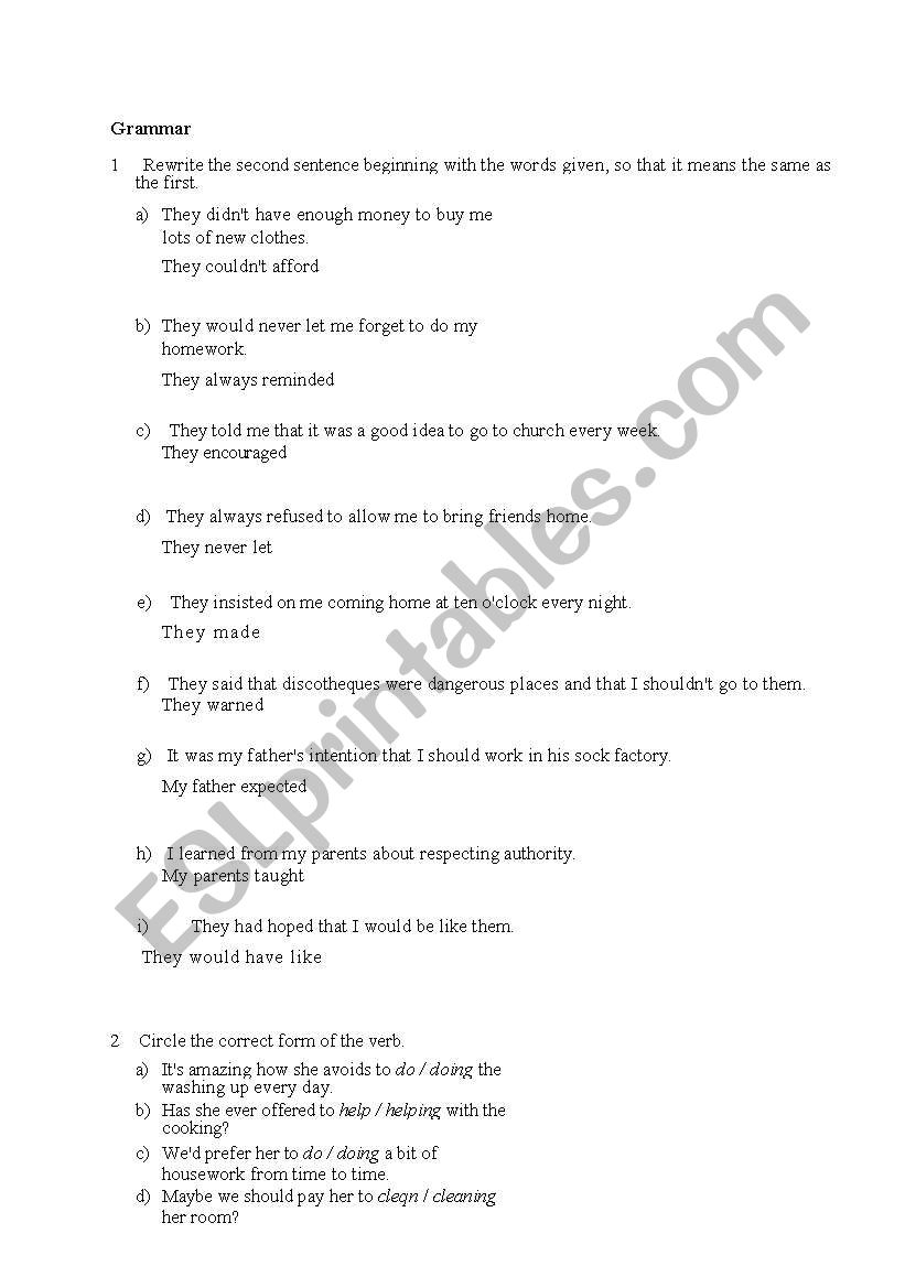 inf or gerund worksheet