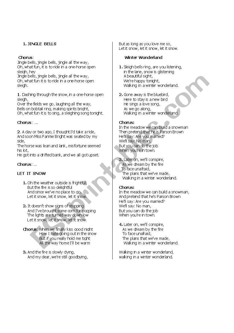 Christmas Carols worksheet