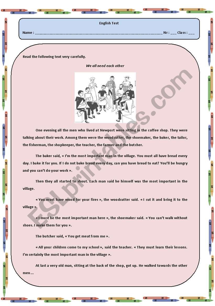A test on Simple Past Tense worksheet