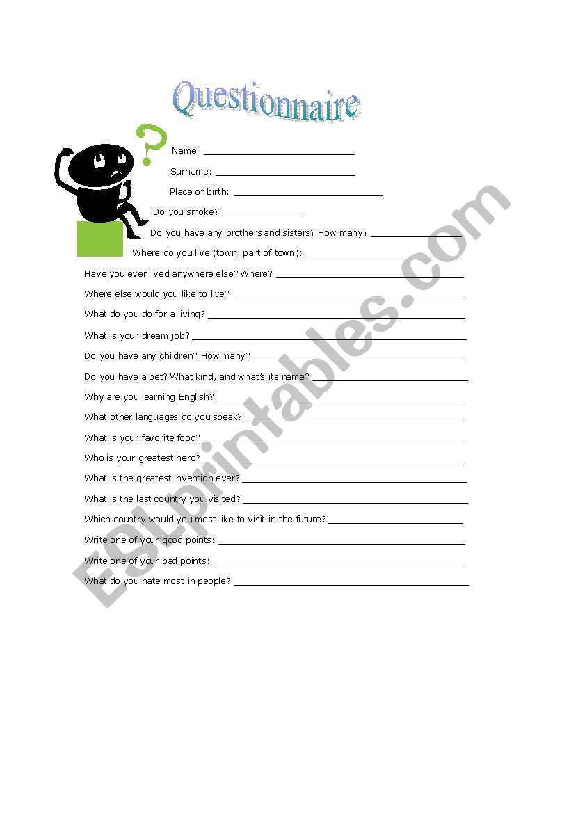 an ice-breaking questionnaire worksheet