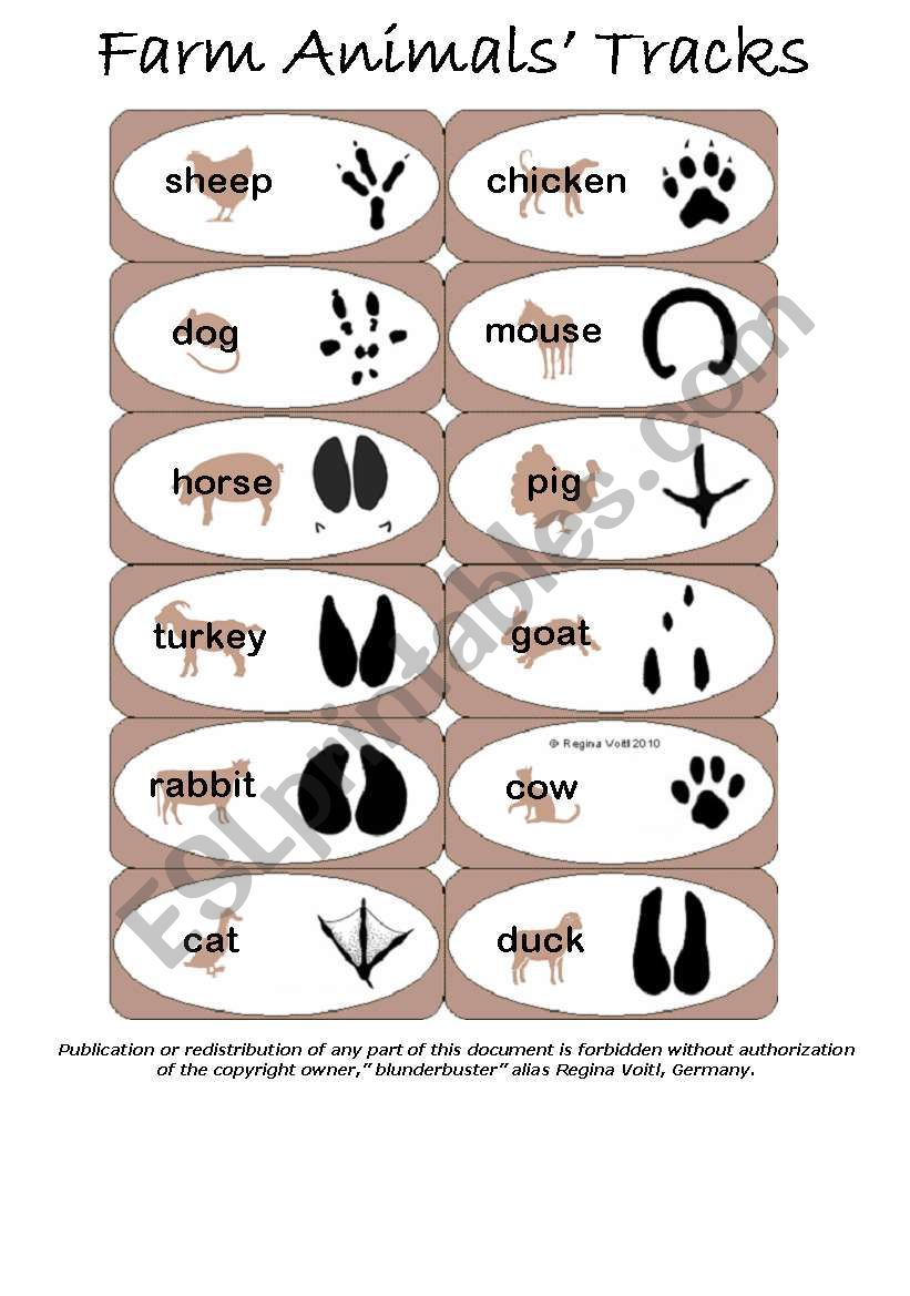 Farm Animals Tracks / Silhouettes Dominoes (EDITABLE) (by blunderbuster)