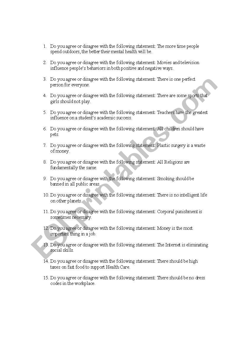 1 minute speeches worksheet