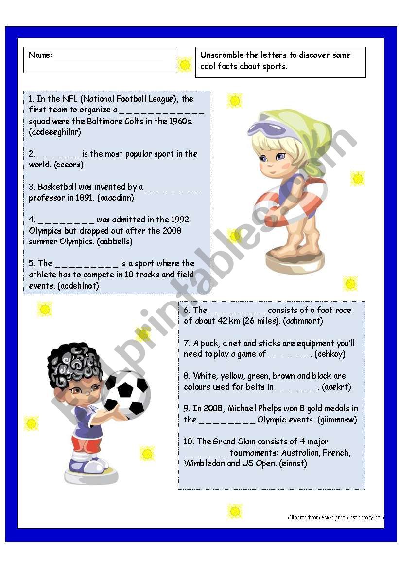 Fun facts about sports worksheet