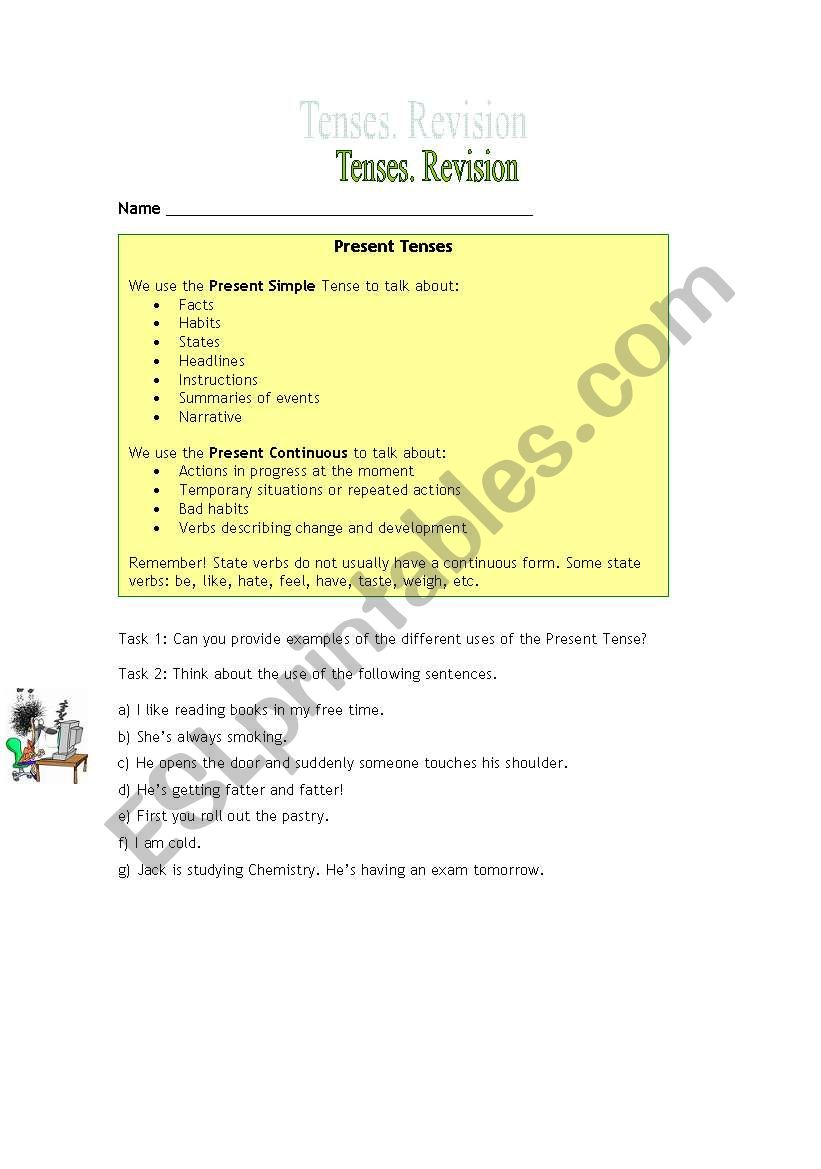 Revision of tenses worksheet