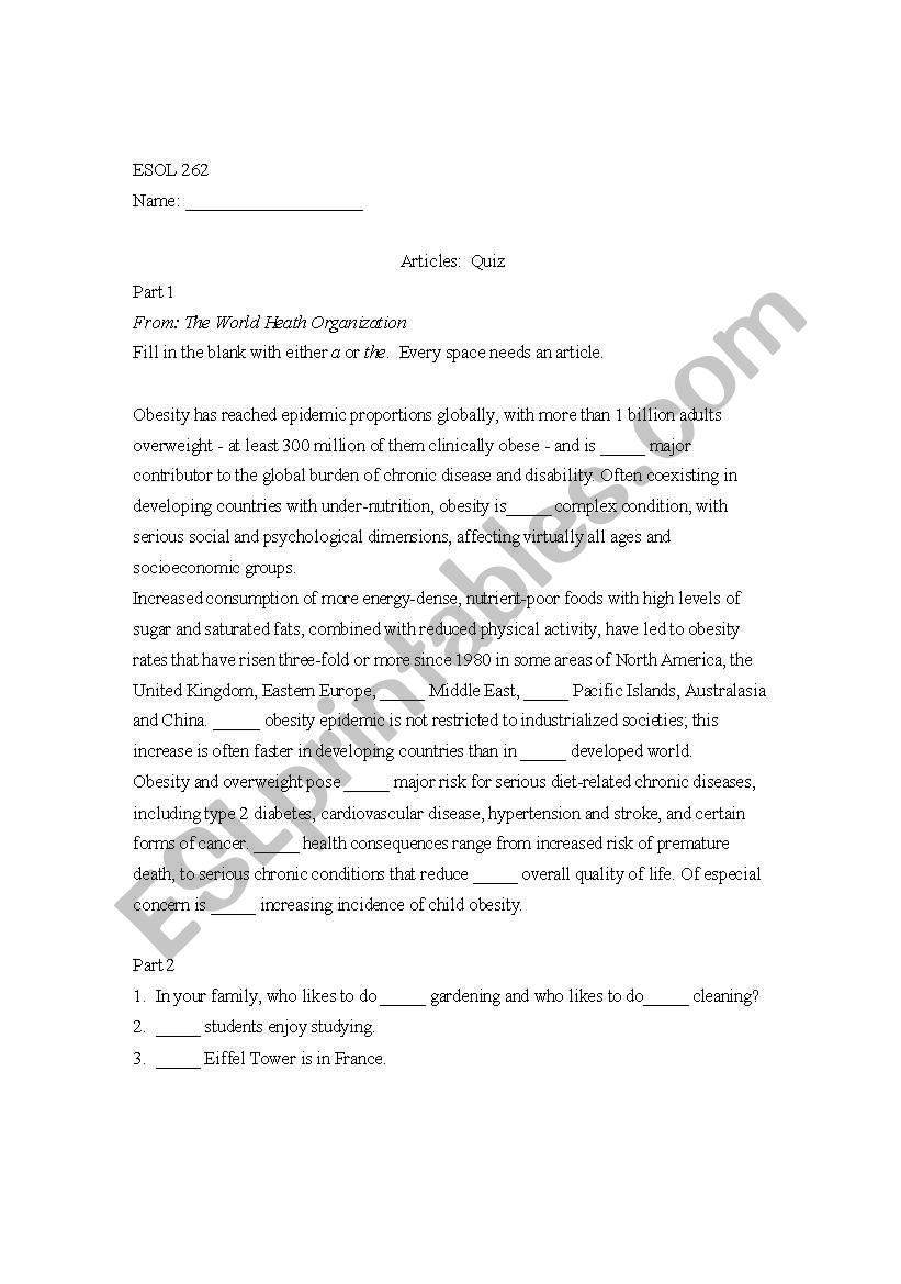 Article Quiz worksheet