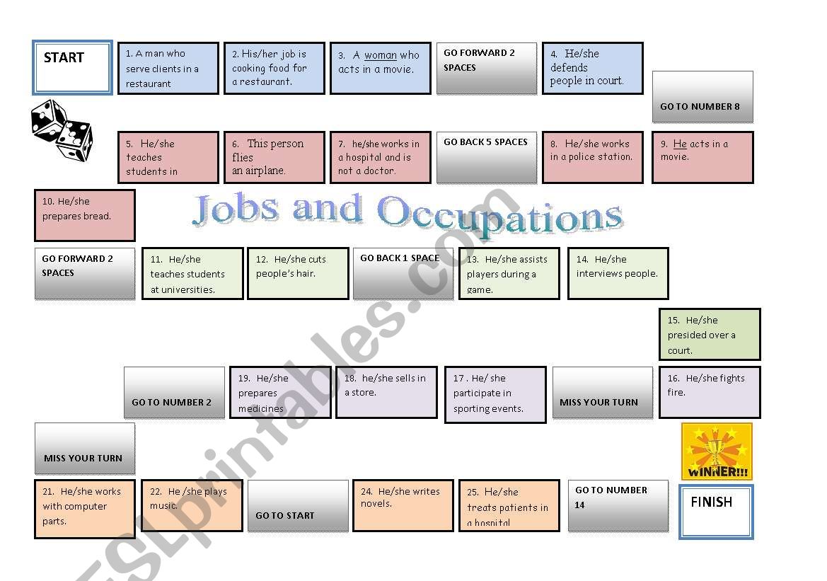 Jobs and Occupations Gameboard