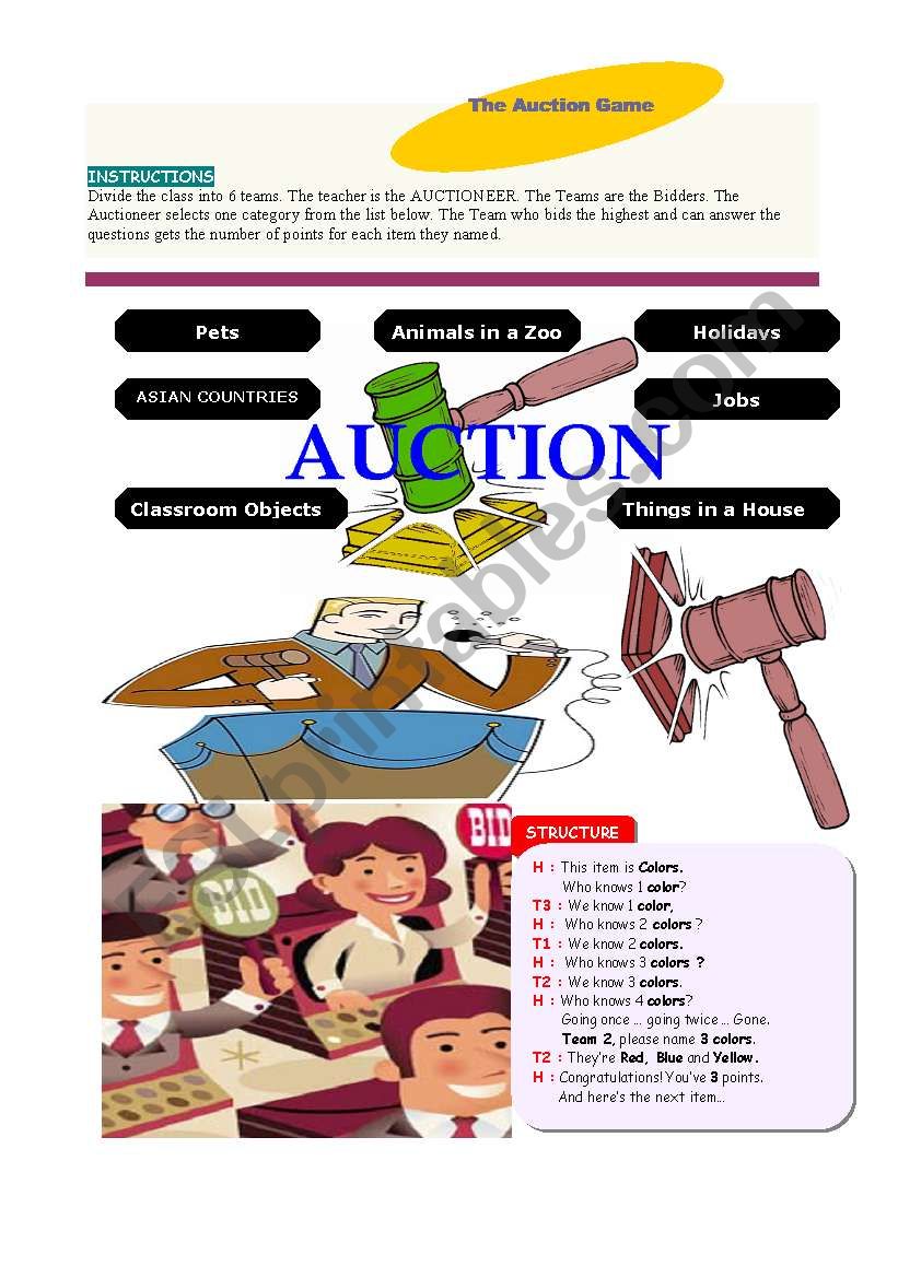ESL Auction worksheet