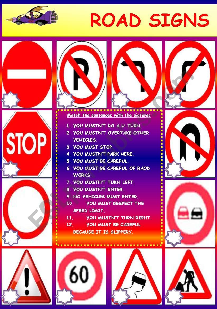 MODALS: MUST - ROAD SIGNS worksheet