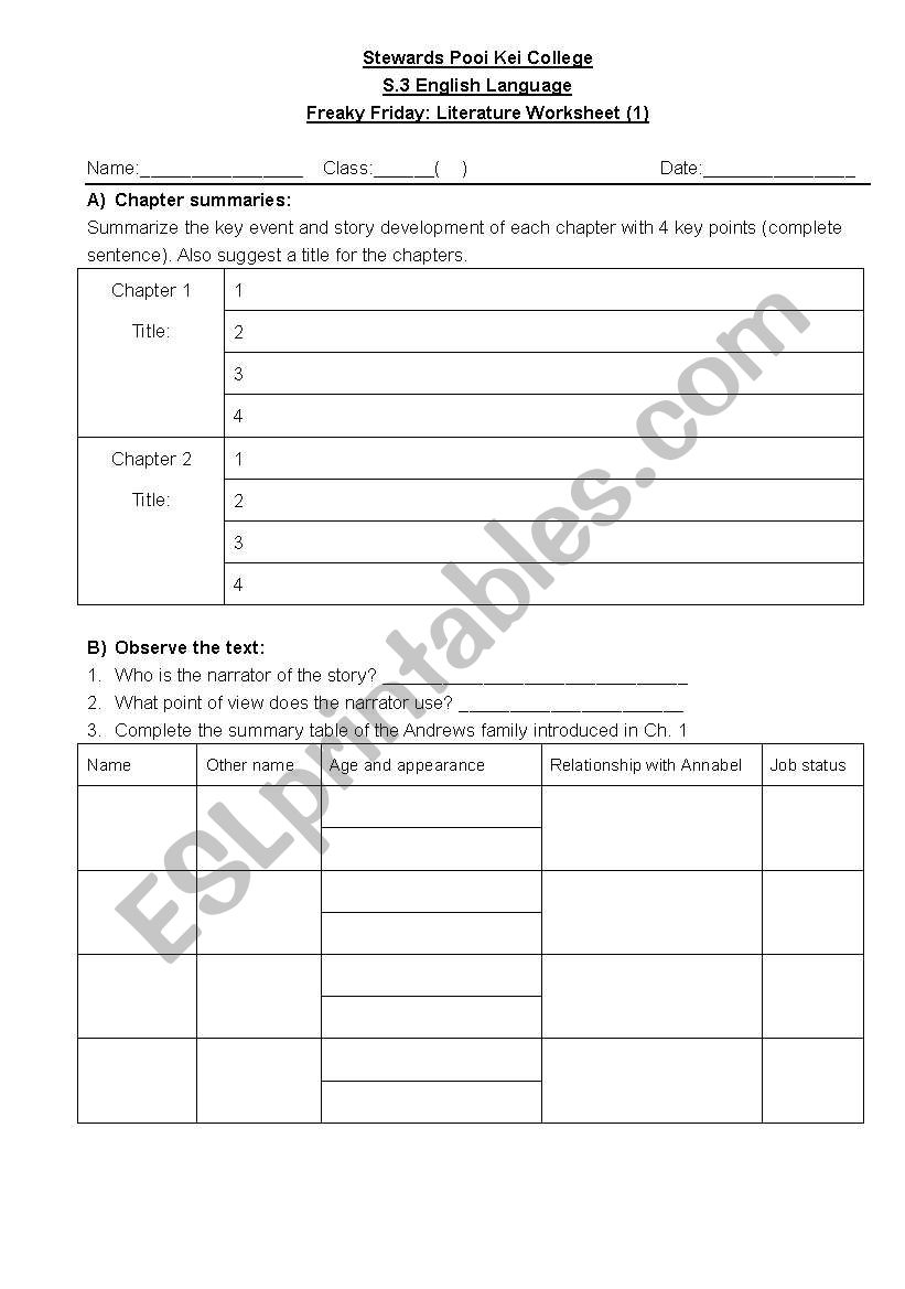 Freaky Friday Ch1-2  worksheet