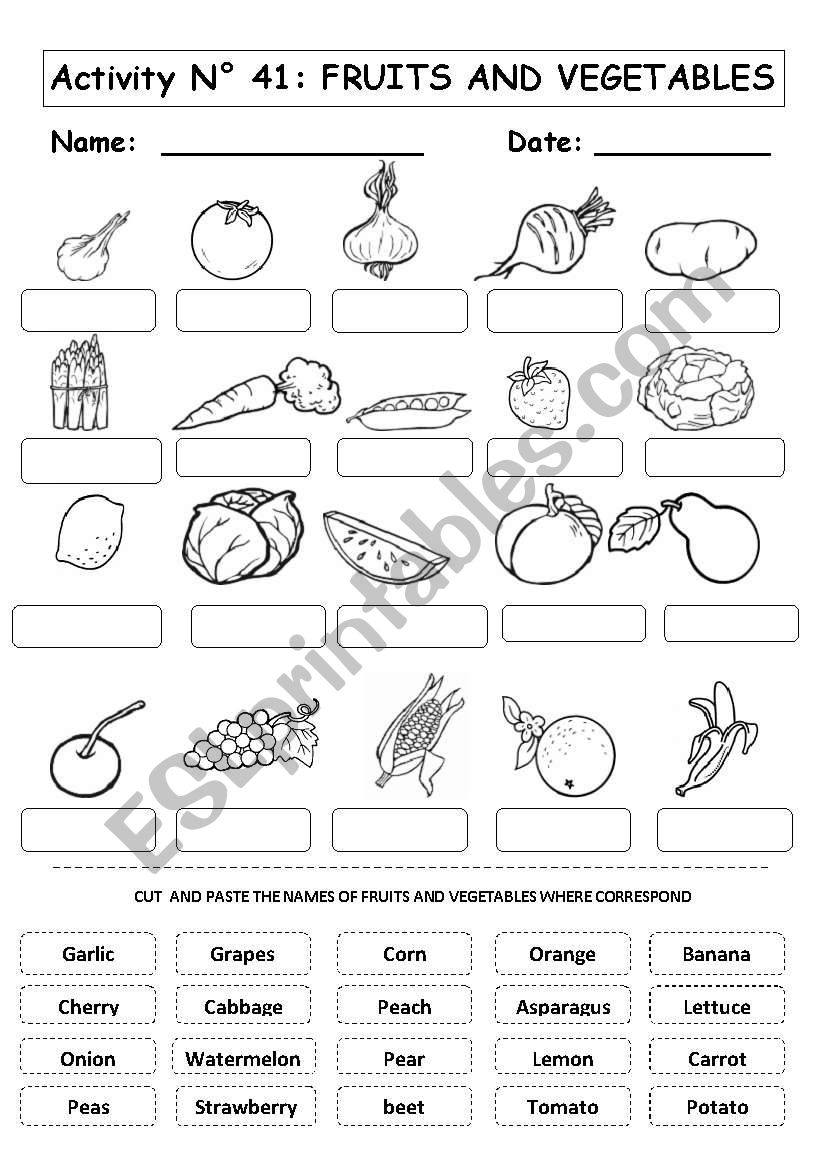 Fruits And Vegetables Esl Worksheet By Andresdomingo