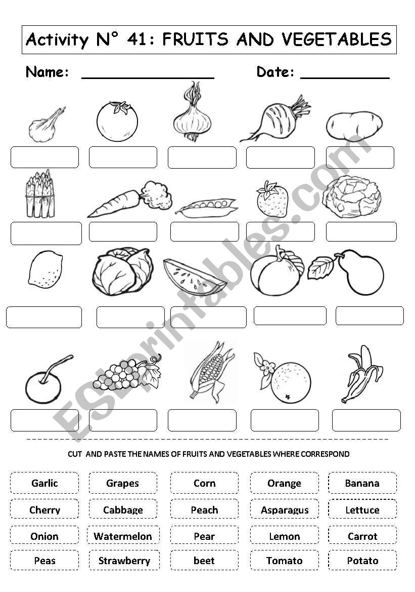 FRUITS AND VEGETABLES worksheet