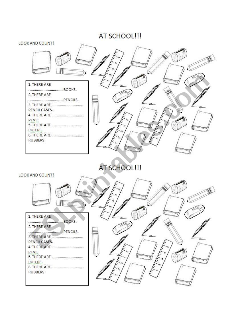 SCHOOL OBJECTS AND NUMBERS 1-10