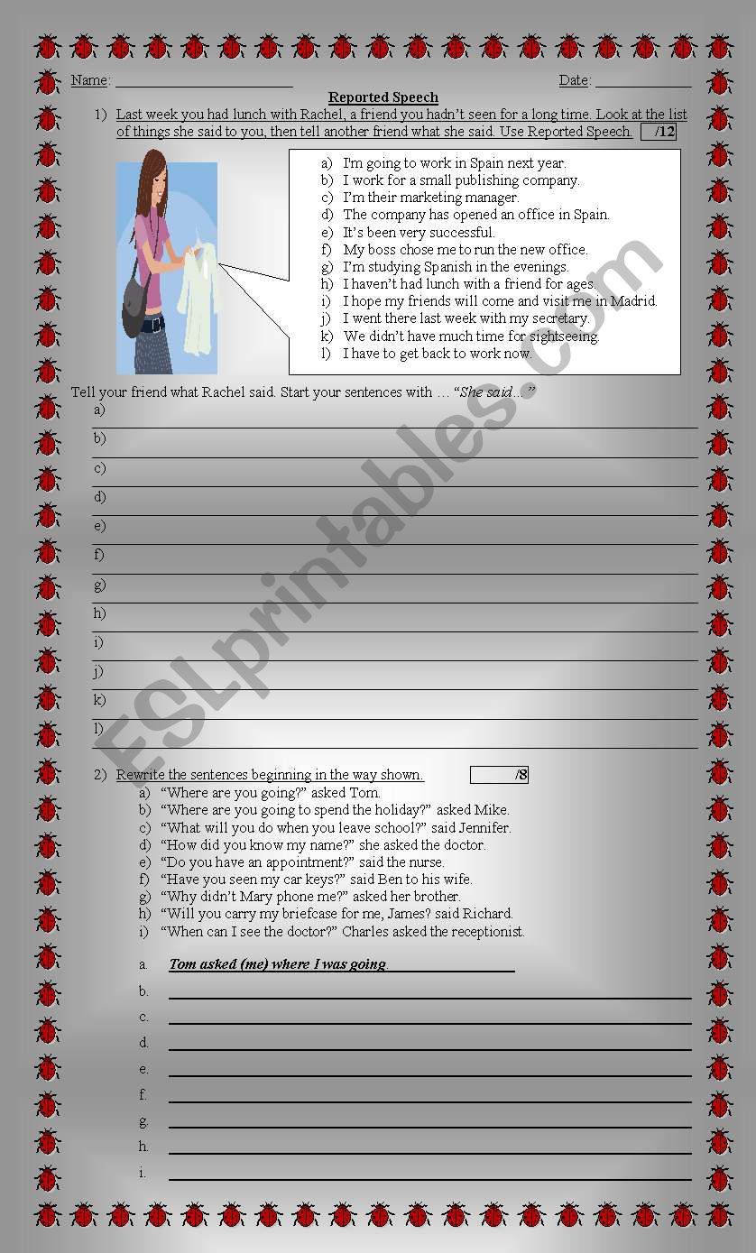 Reported Speech - test - mixed  tenses + questions + statements