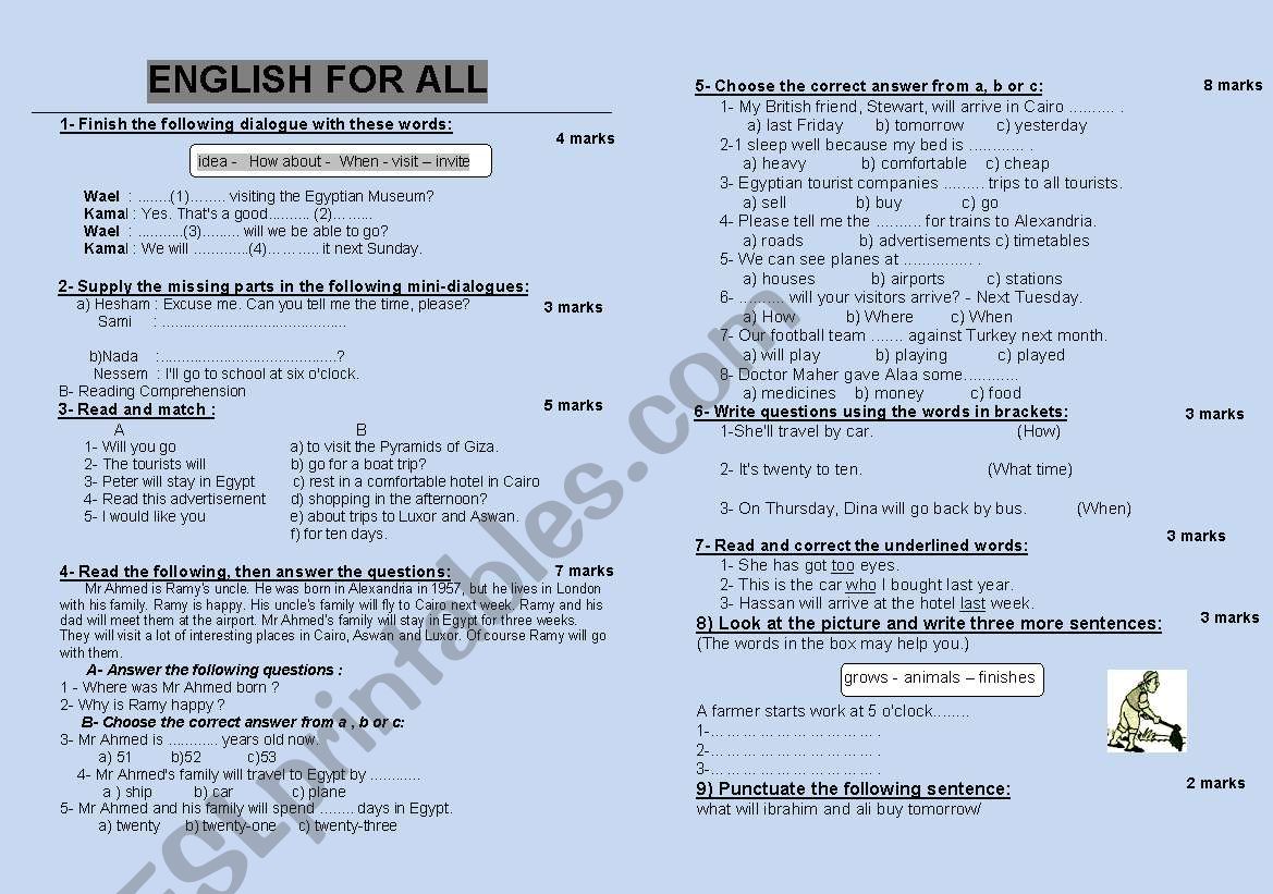  UNIT EIGHT TEST  worksheet