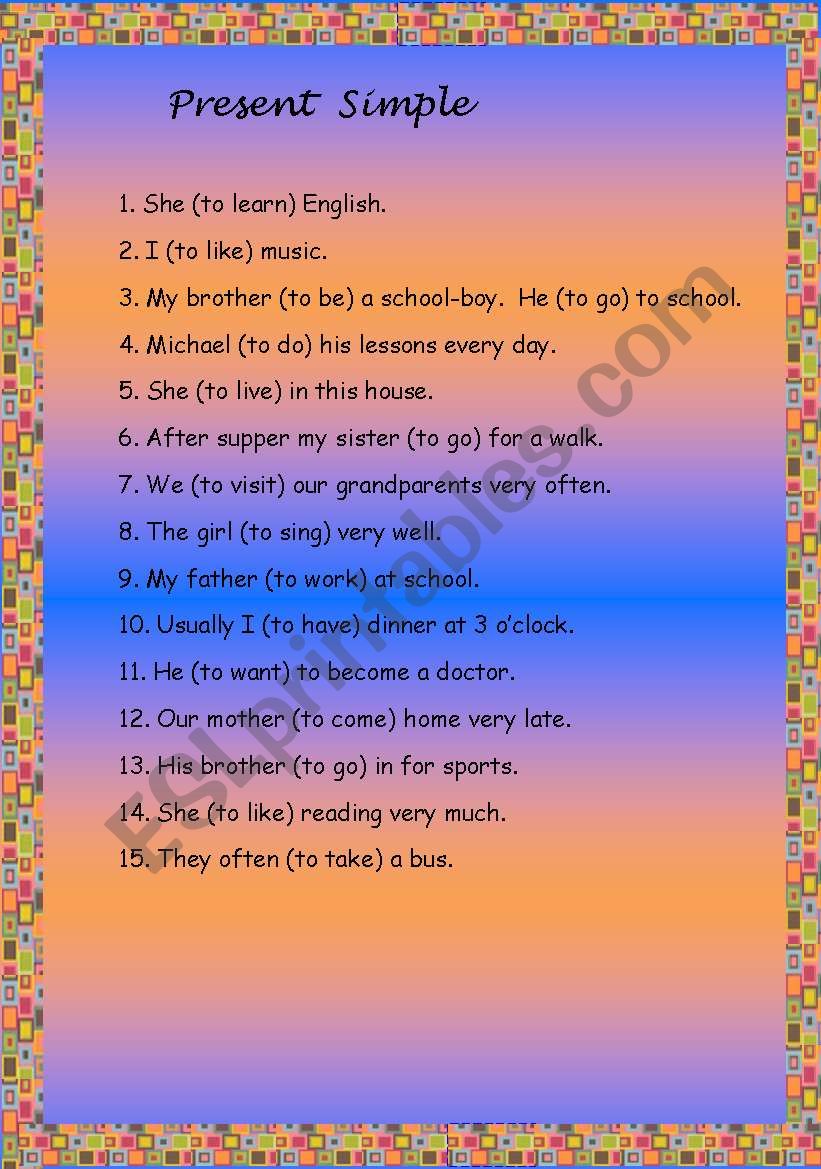 pRESENT sIMPLE worksheet