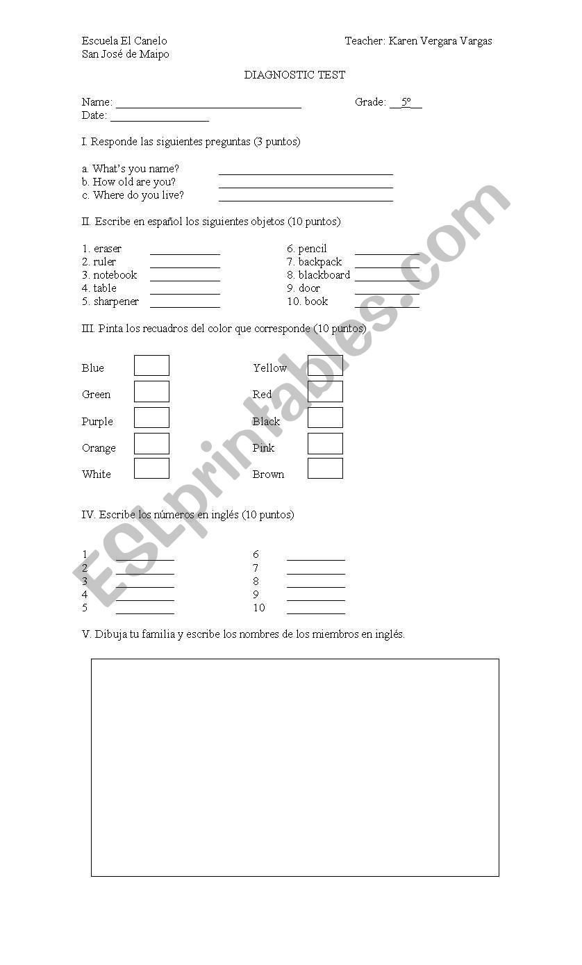 Test 5th grade worksheet