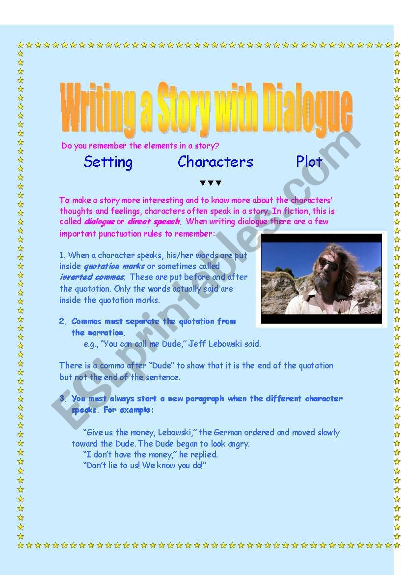 Writing a Story with Dialogue worksheet
