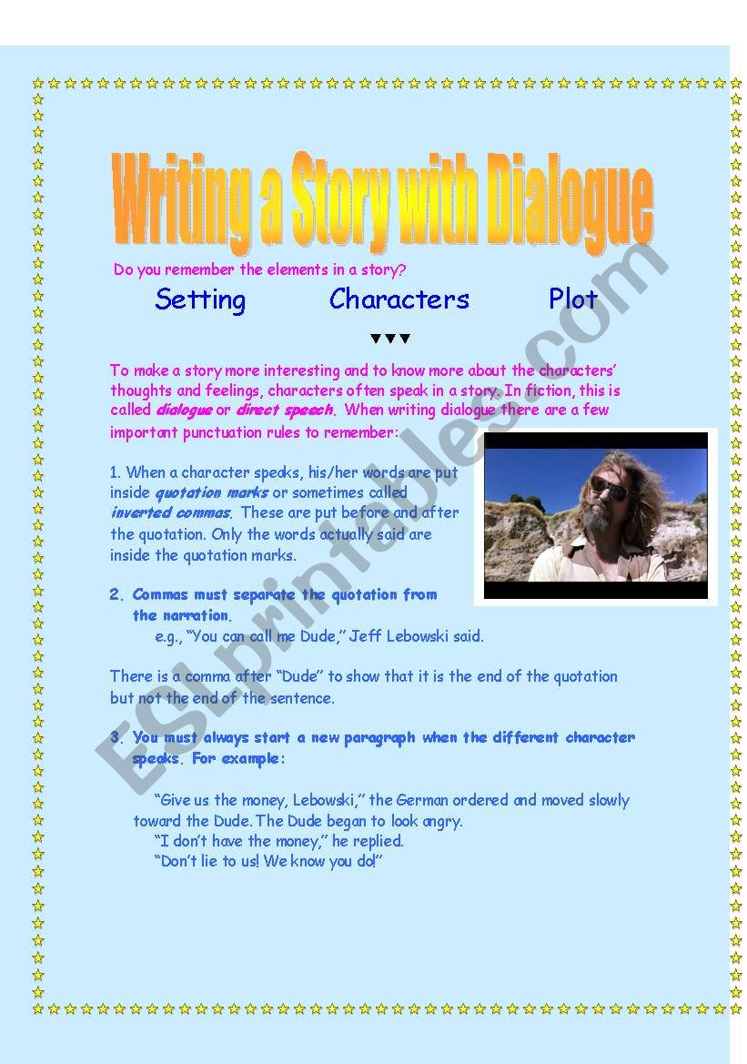 Writing a Story with Dialogue worksheet