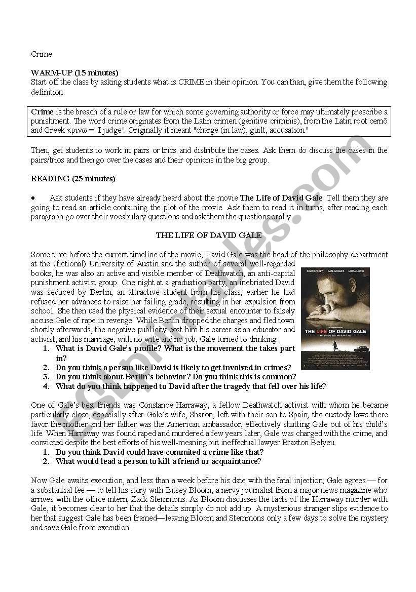 Crime and punishment worksheet