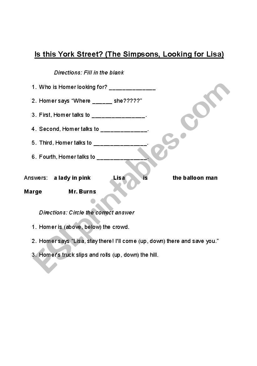 Simpsons Directions W/s - You Tube search 