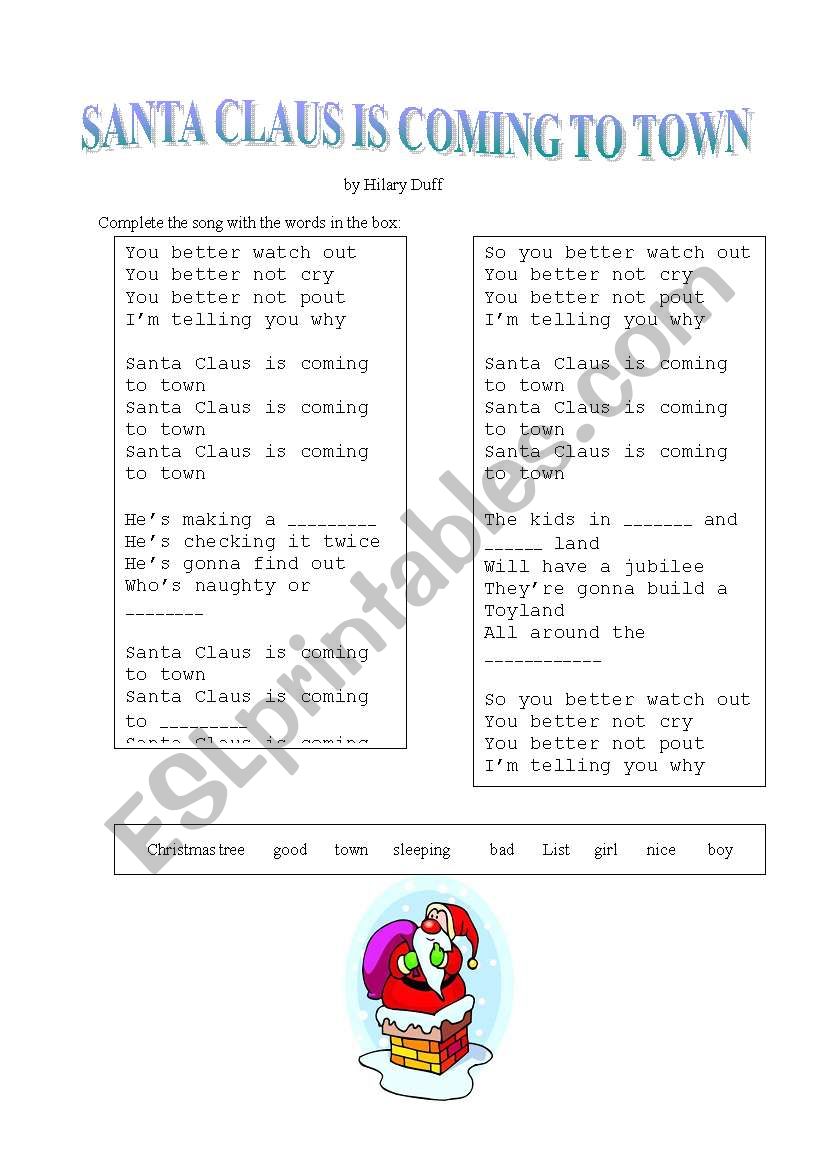 Santa Claus is coming to town worksheet