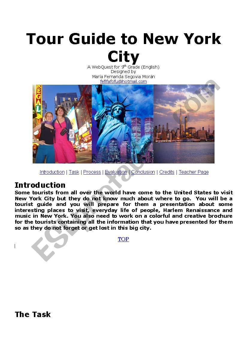 Tour Guide To New York City  worksheet