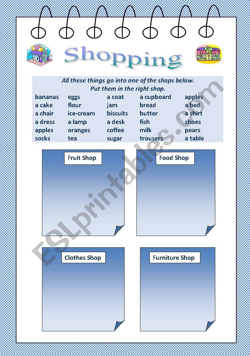 shopping worksheet