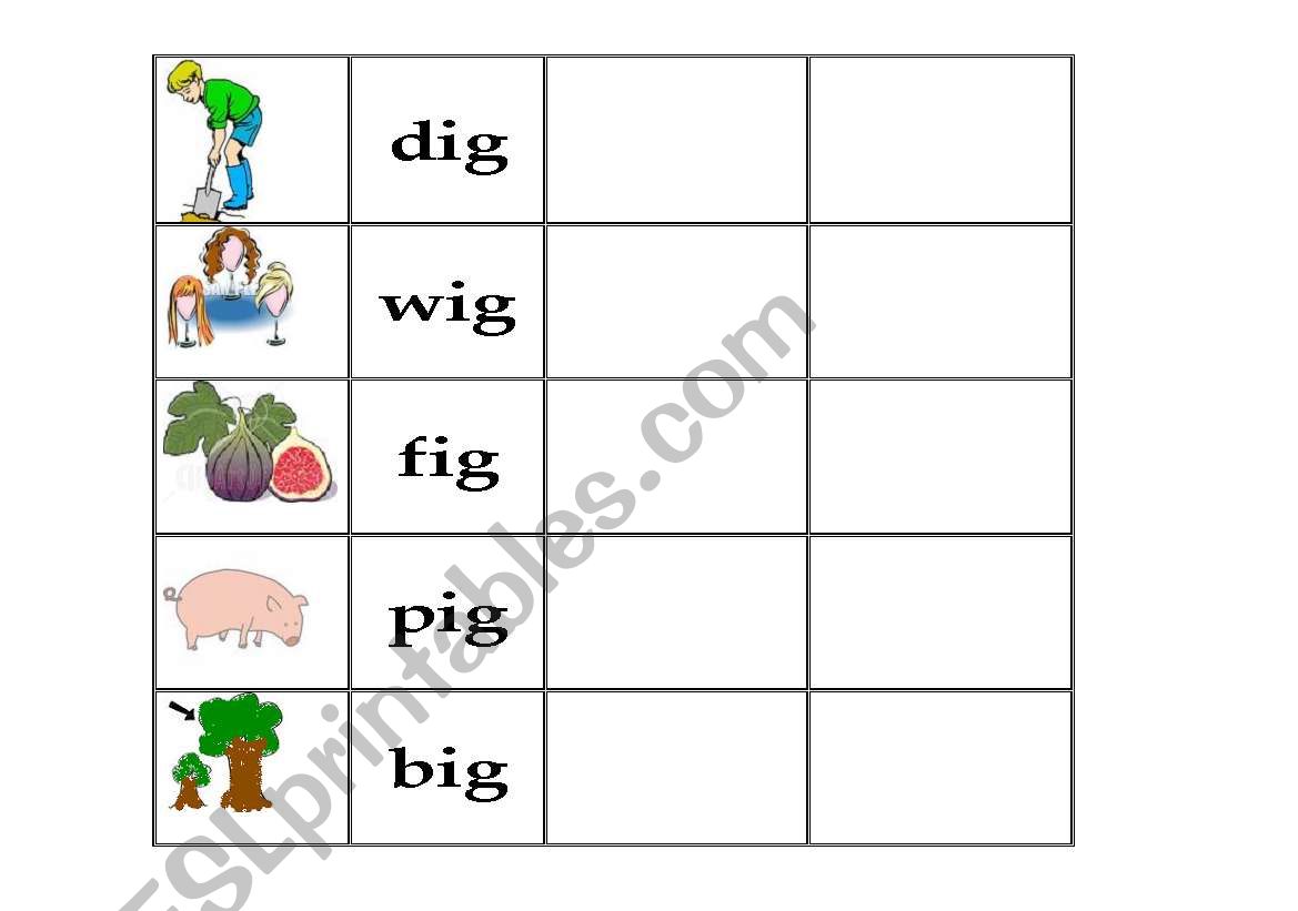 English worksheets: ig family words worksheet