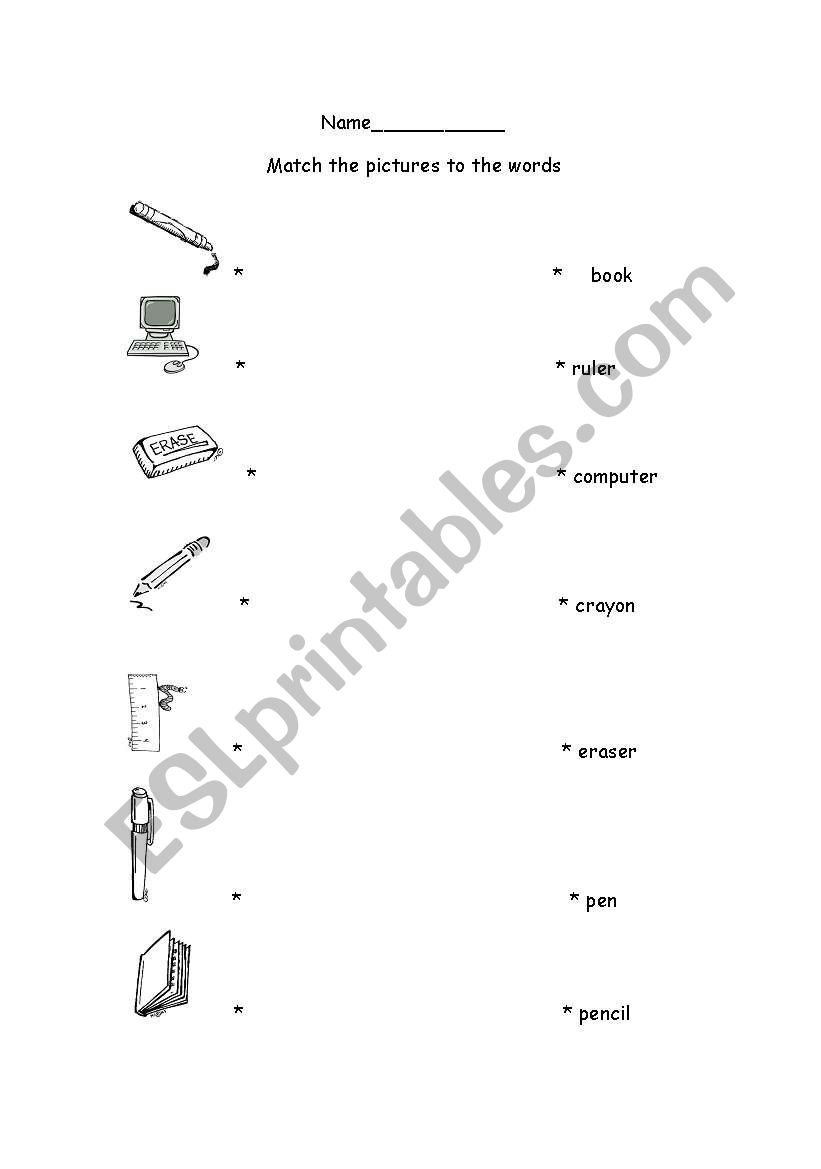 Classroom object matching worksheet