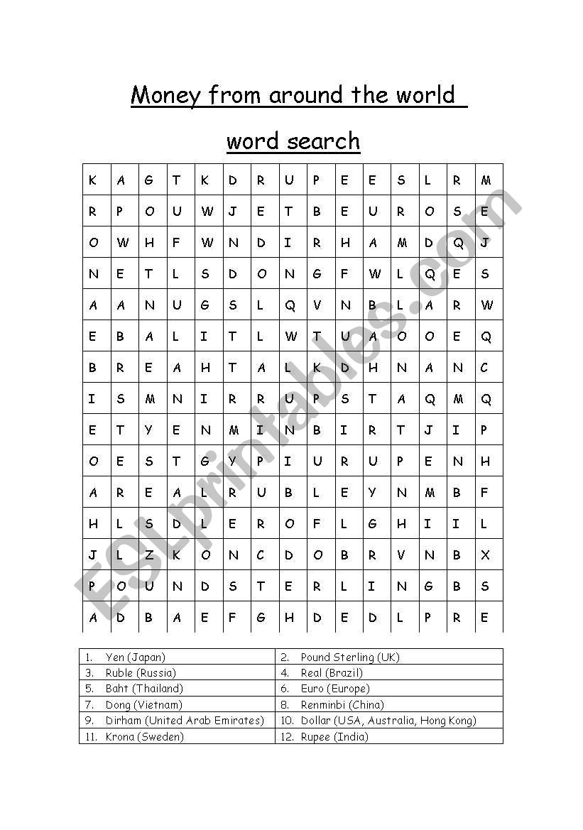 Finance Word Search / Finance Word Search with Answers by Resource