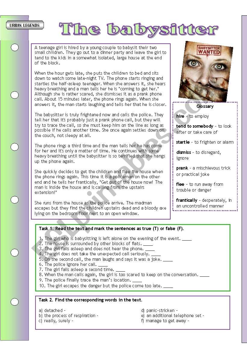 Urban legends: The Babysitter worksheet