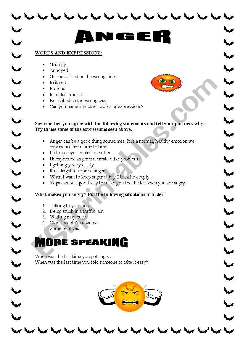 anger worksheet