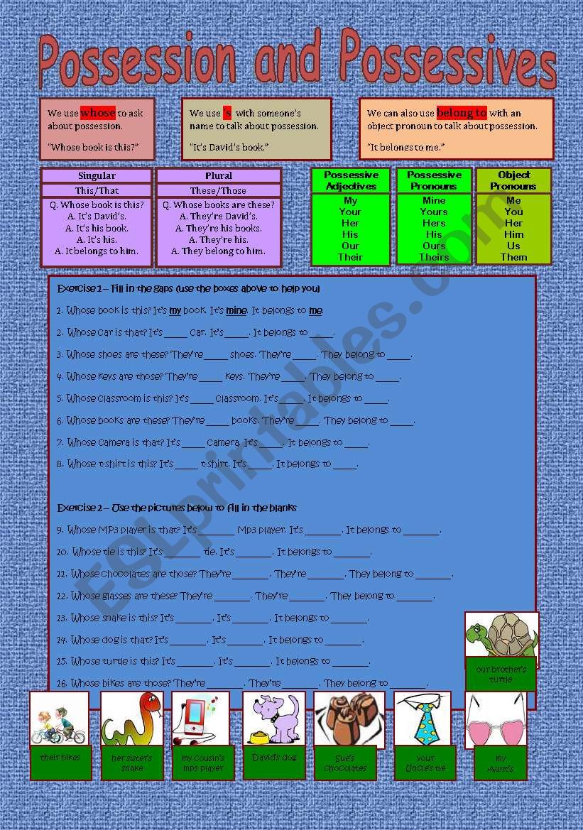 Possession and Possesives worksheet