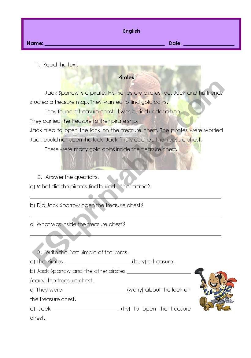 The Past Simple with Pirates  worksheet