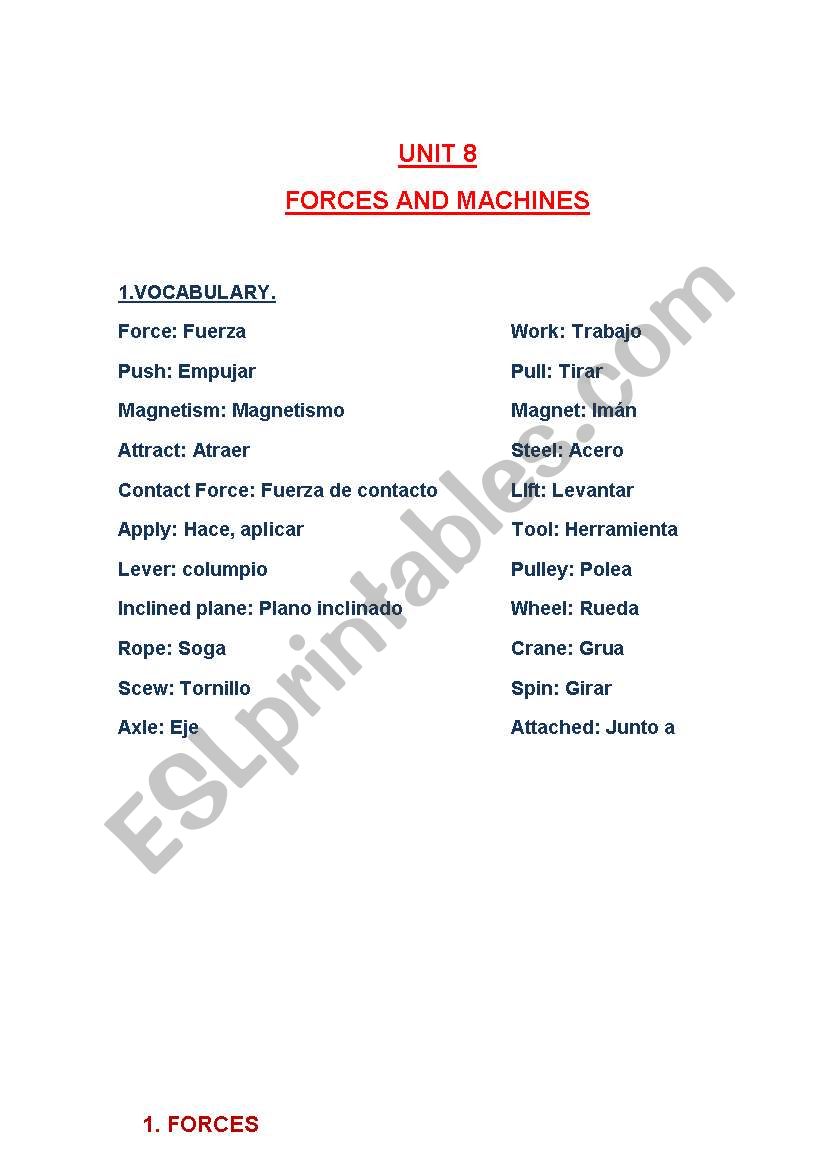 Forces and machines worksheet