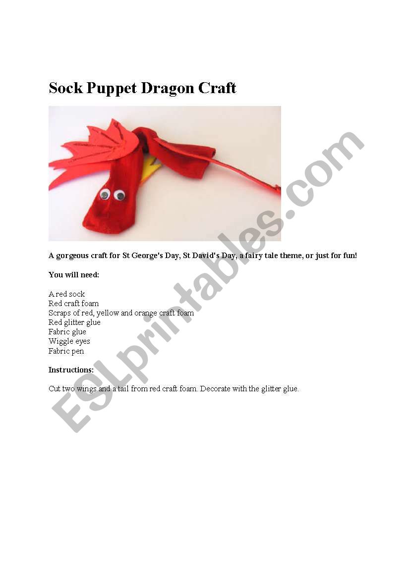 Sock Puppet Dragon Craft worksheet
