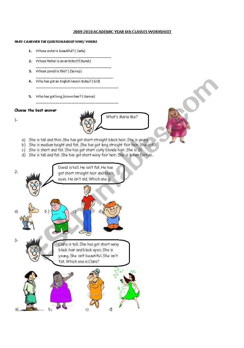 physical appearance worksheet