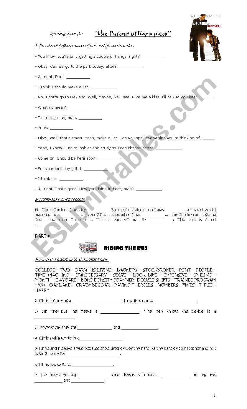 The Pursuit Of Happyness ESL Worksheet By Anamuri