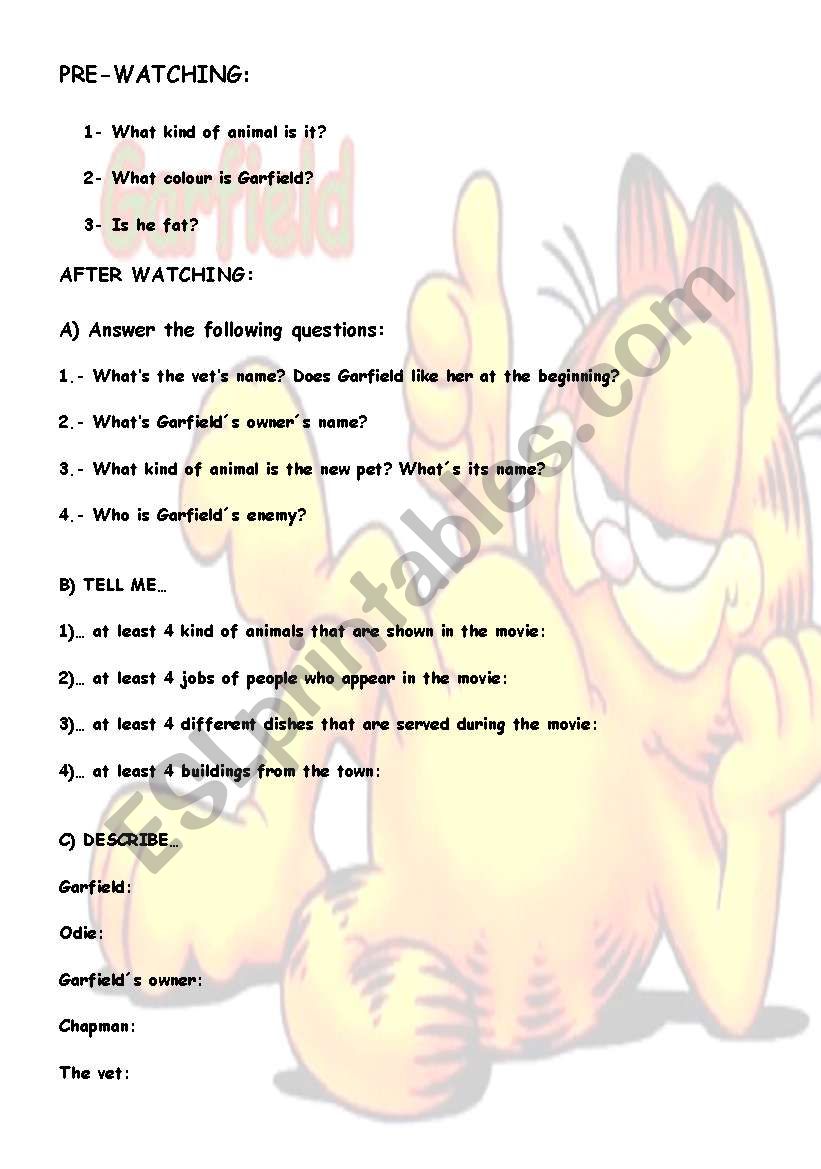 GARFIELD THE MOVIE worksheet