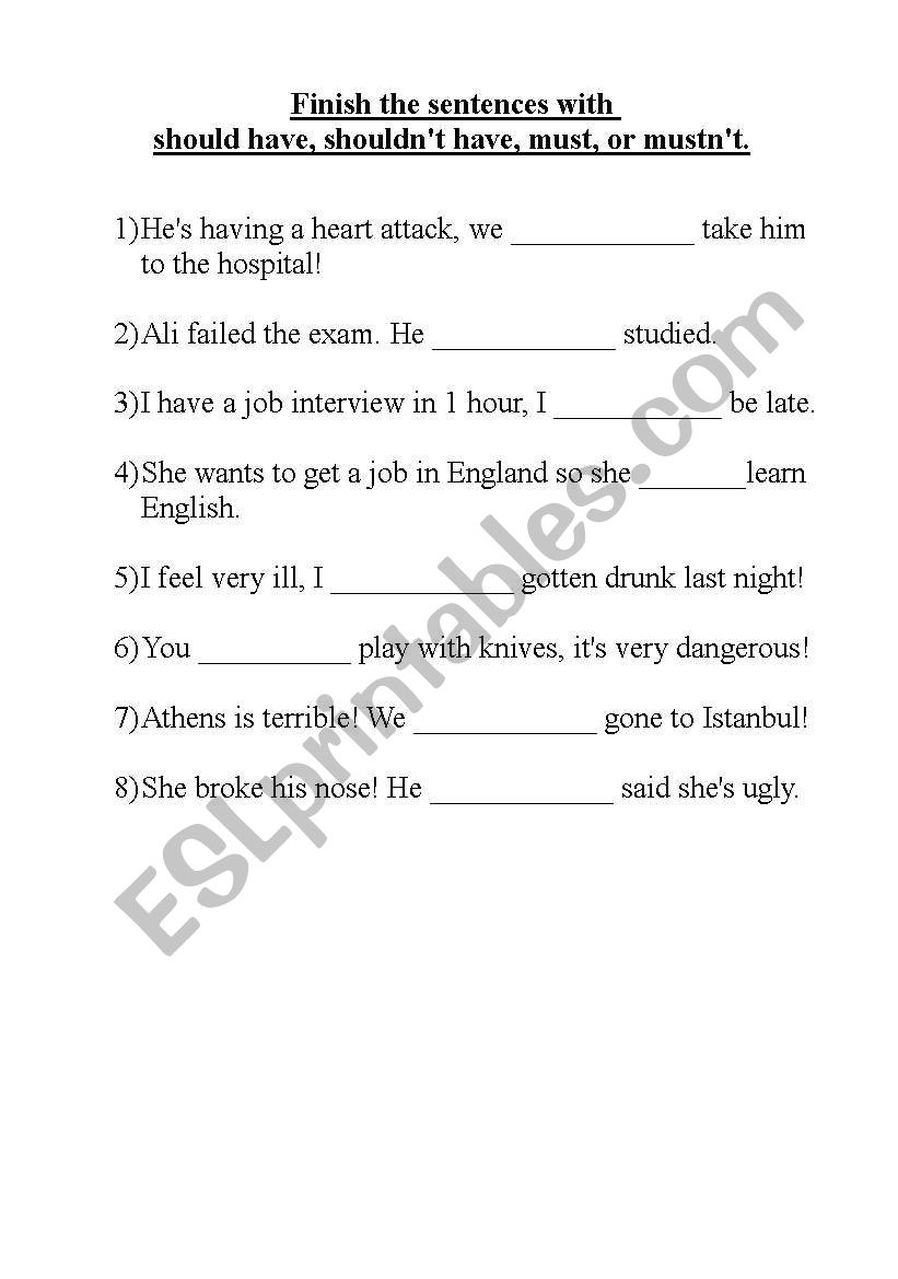 Should Have / Must worksheet