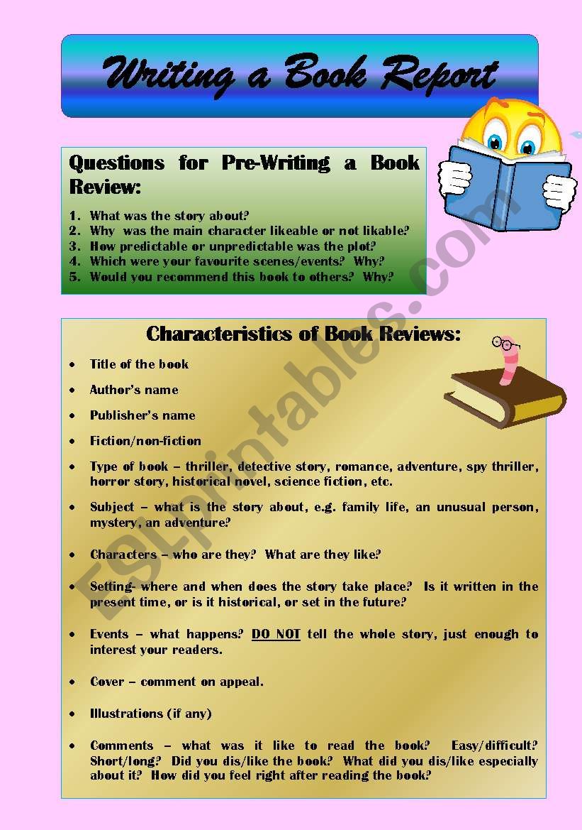 Writing a Book Review worksheet