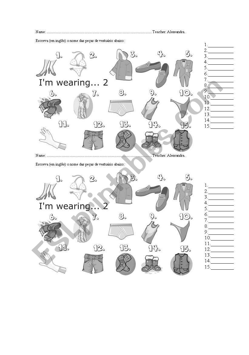 Clothes worksheet