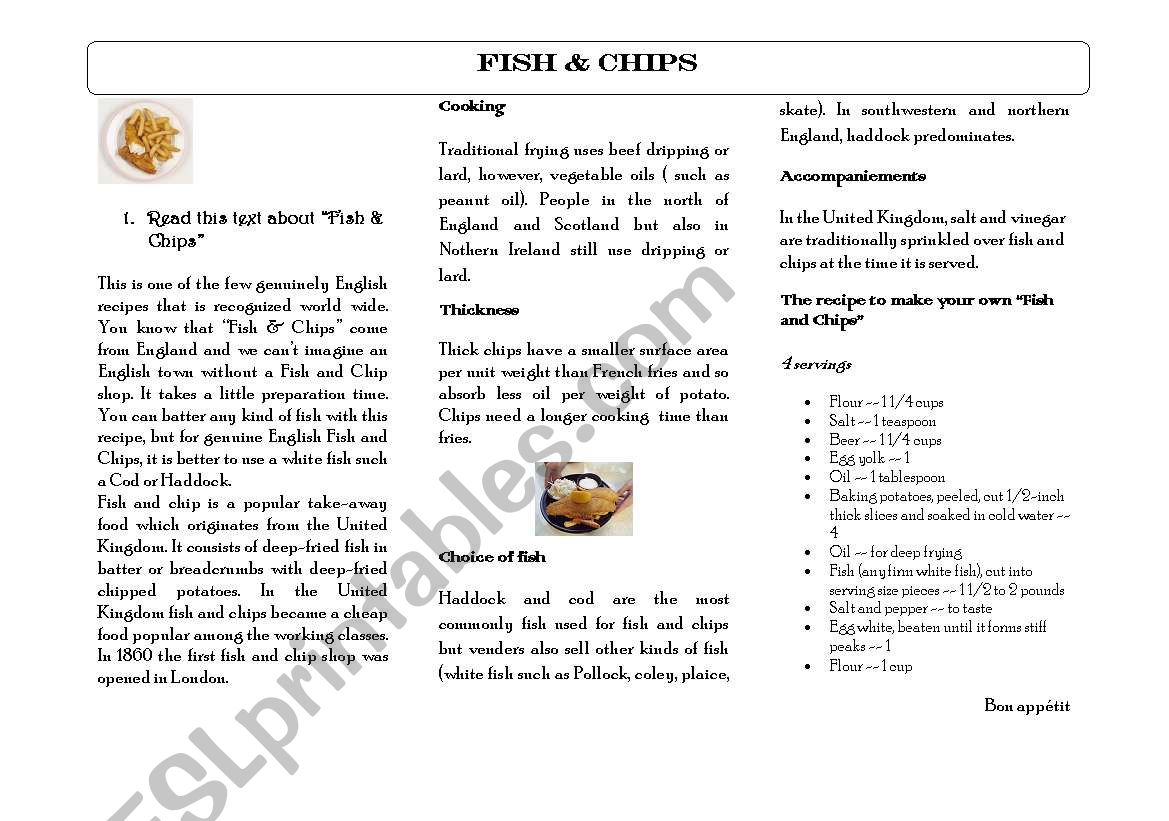 Fish & Chips worksheet