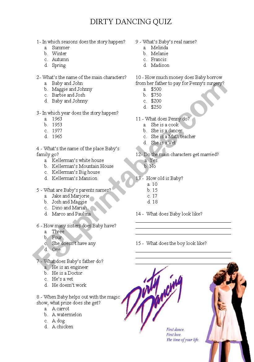 Dirty dancing activity worksheet