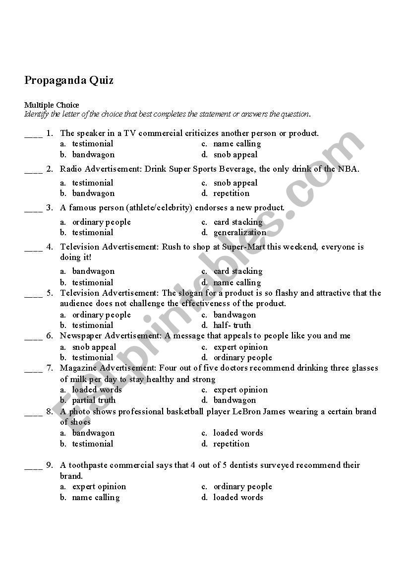 Propaganda Quiz worksheet