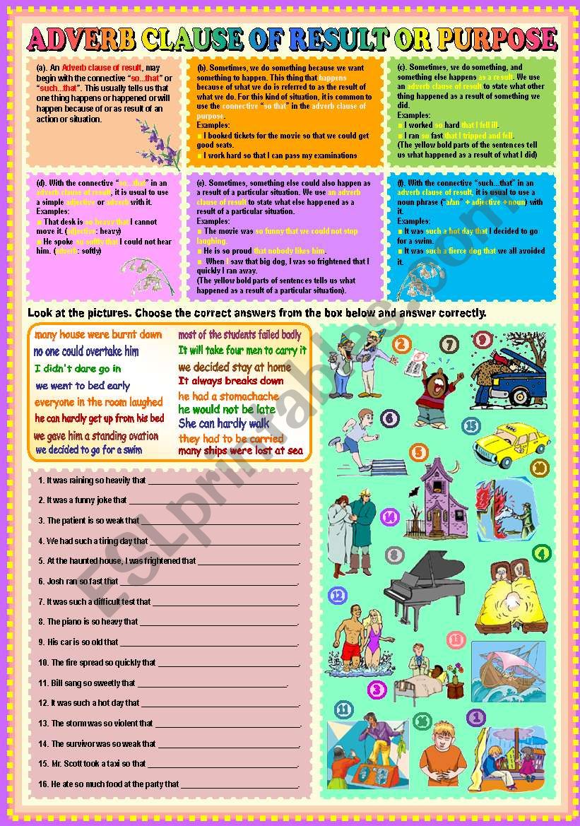 Adverb clause of result or purpose part 1 + KEY