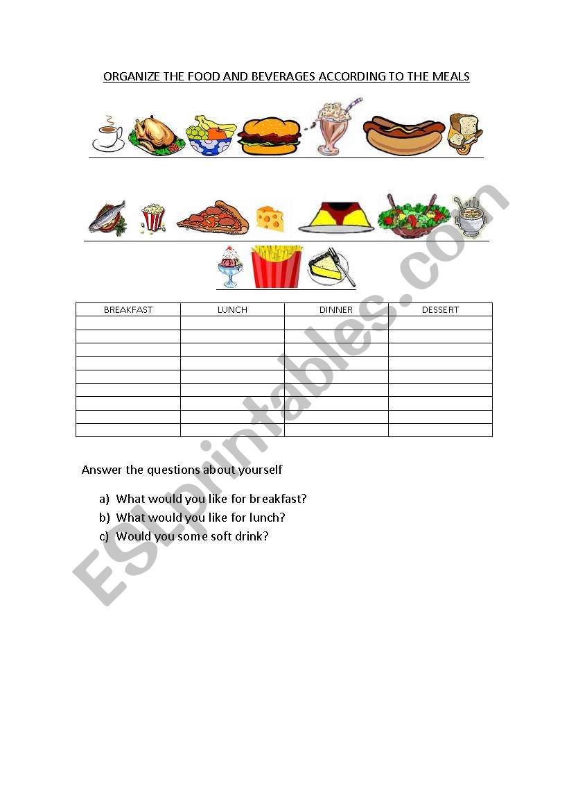 Food and beverages worksheet