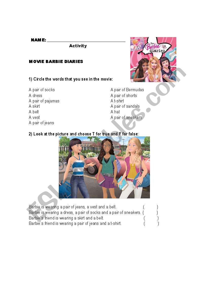 Barbie Diary (clothes) worksheet