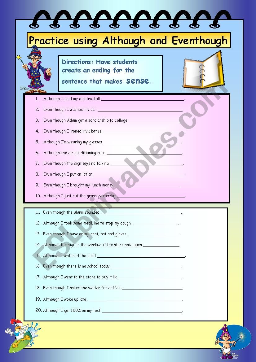 using-although-and-even-though-esl-worksheet-by-enadrienne