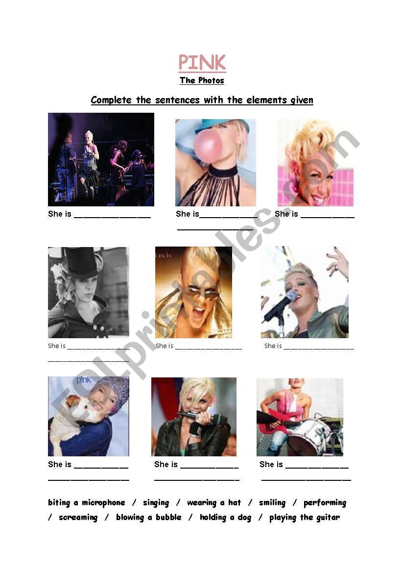 Pink - The Photos worksheet